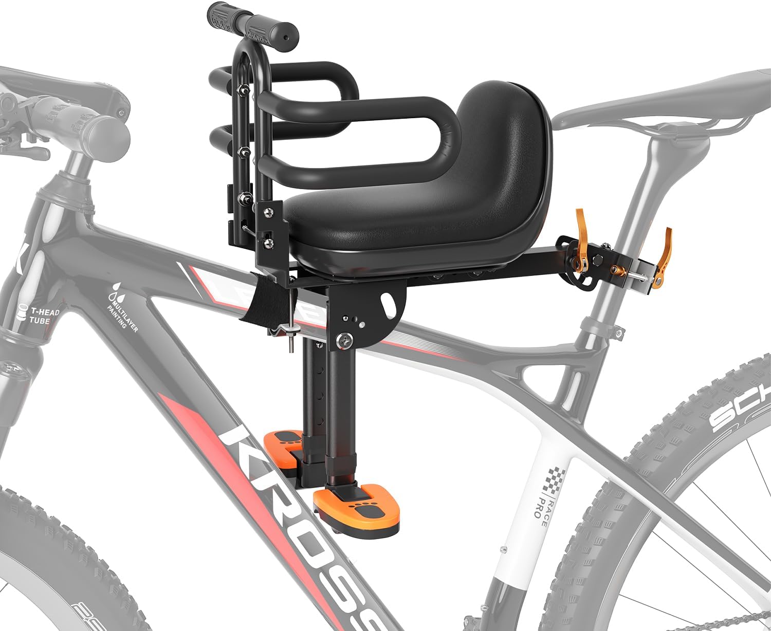 XIEEIX Mountainbike Kindersitz, Fahrrad Kindersitz Vorne, Mountainbike Kindersitz mit Einziehbaren Pedalen, Tragbarer Kinderfahrradsitz für alle Mountainbikes von Erwachsenen