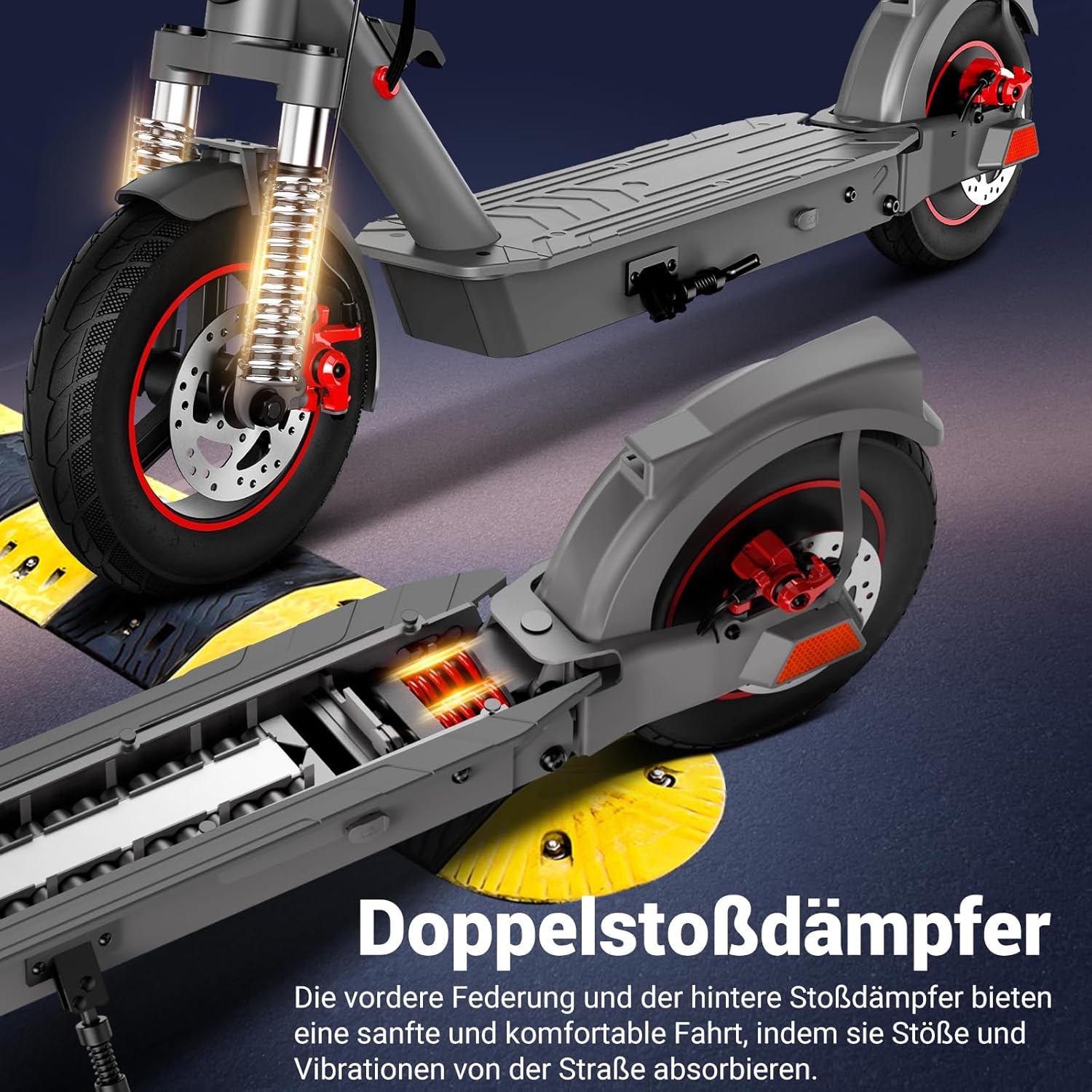 SISIGAD E Scooter 10 Inch Electric Scooter Adult with Double Suspension and App, Electric Scooter Adult 450 W Motor 36 V 10.4 Ah Battery 20 km/h Speed, E Scooter with Double Brake Shock Absorber – Bild 4