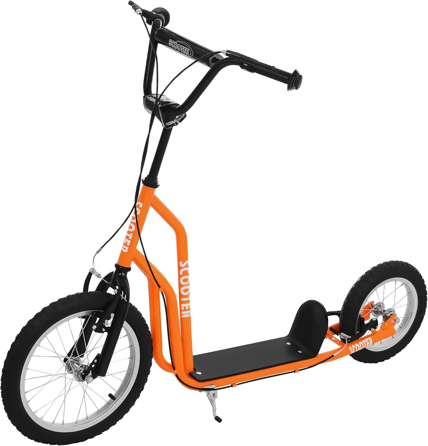 Homcom Children's Scooter City Scooter Kick Board with Pneumatic Tyres 16/12 Inch Blue/Orange 139 x 58 x 88-94 cm