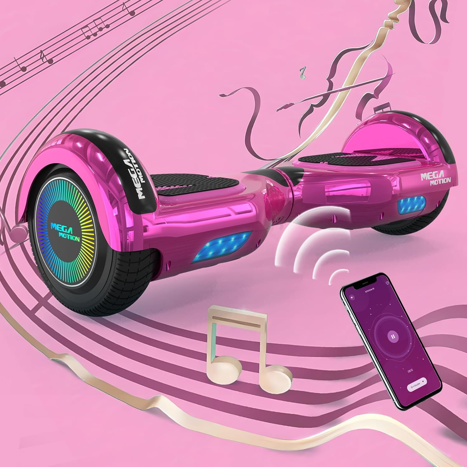 MEGA MOTION Hoverboards für Kinder, 6.5 Zoll Zweirad Selbstbalancierendes Hoverboards mit Bluetooth Lautsprecher, Kommt mit cool leuchtendem Rad, mit LED-Leuchten, Geschenk für Kinder und Jugendliche – Bild 4