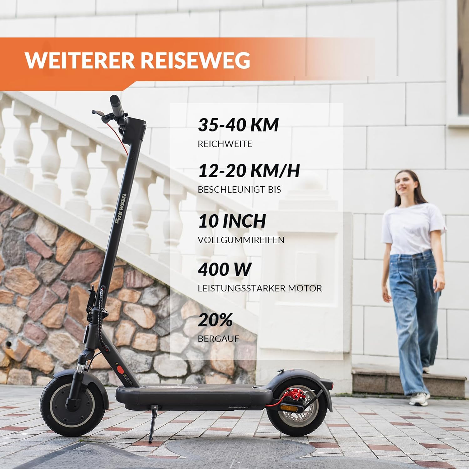 E Scooter with Road Legal, 10 Inch E Scooter, Max 32 km/40 km Range 20 km/h, Electric Scooter up to 120 kg, Indicator, App Connection, Quadruple Shock Absorption, Dual Brake System E Scooter for – Bild 2