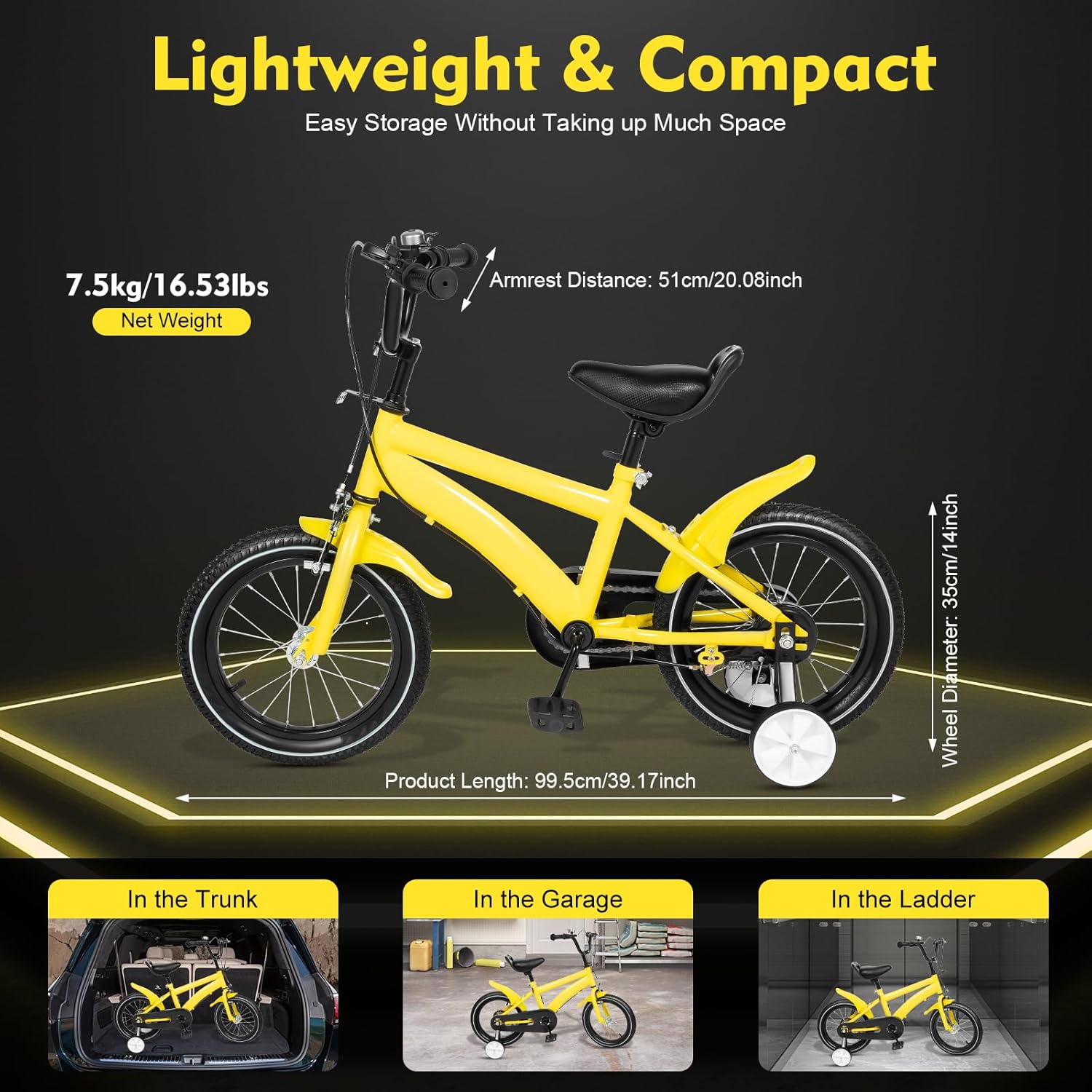 14 Zoll Kinderfahrrad, Kohlenstoffstahl-Legierung, Kinder Fahrrad, ab 3-7 Jahre Jungen & Mädchen, Upgraded Kinder Fahrrad mit Stützrädern, Höhenverstellung – Bild 3