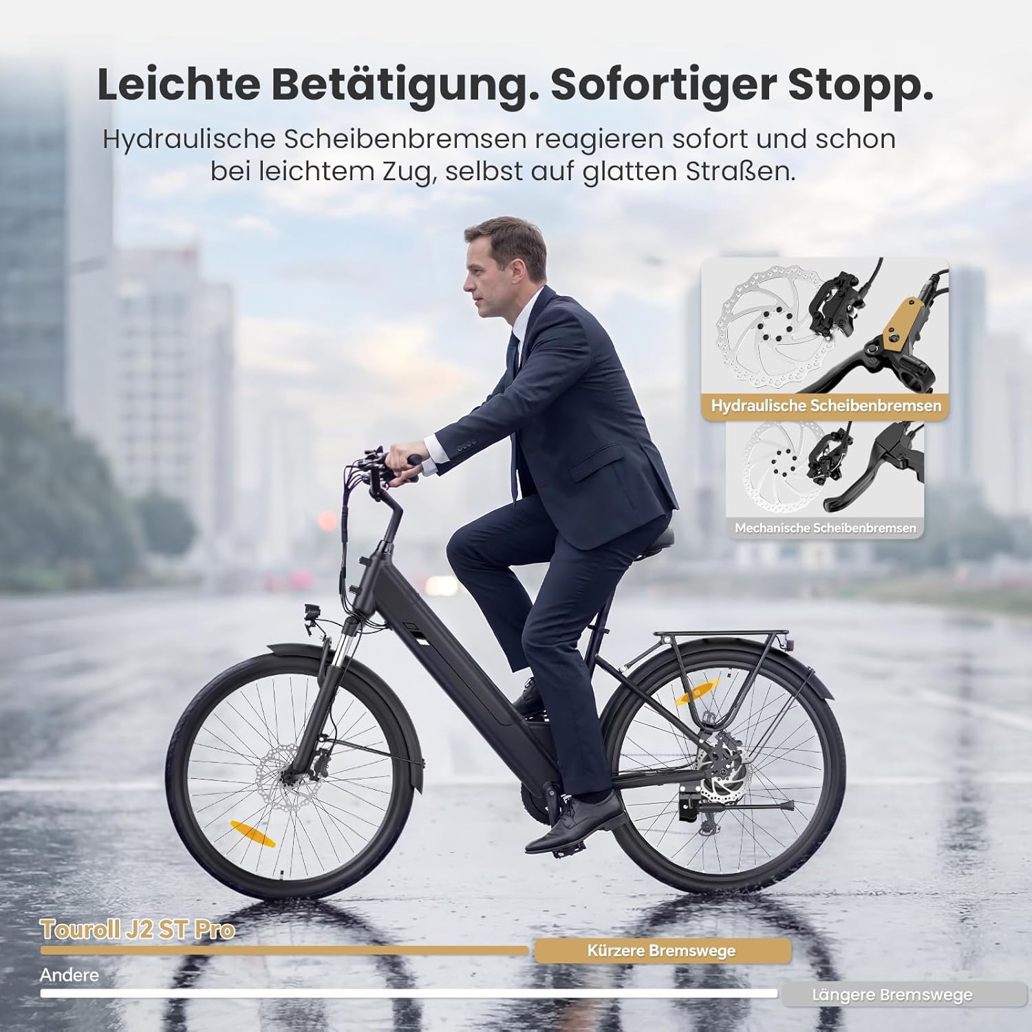 Touroll J2 ST Pro 26'' E-Bike Herren Damen, 250W City Elektrofahrrad mit Hydraulischen Scheibenbremsen, 561.6Wh Herausnehmbarer Akku bis 100km, 26 Zoll Low-Step Ebike mit Federgabel & 7 Gänge – Bild 5