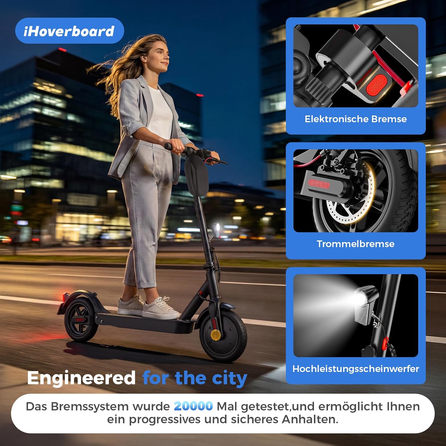 E Scooter with Road Approval | Max 30 km Range, ABE Electric Scooter 350 W Motor, 20 km/h, LED, Dual Brake System Load up to 120 kg, Electric Scooter Lightweight, Compact & Stable for Commuters – Bild 5