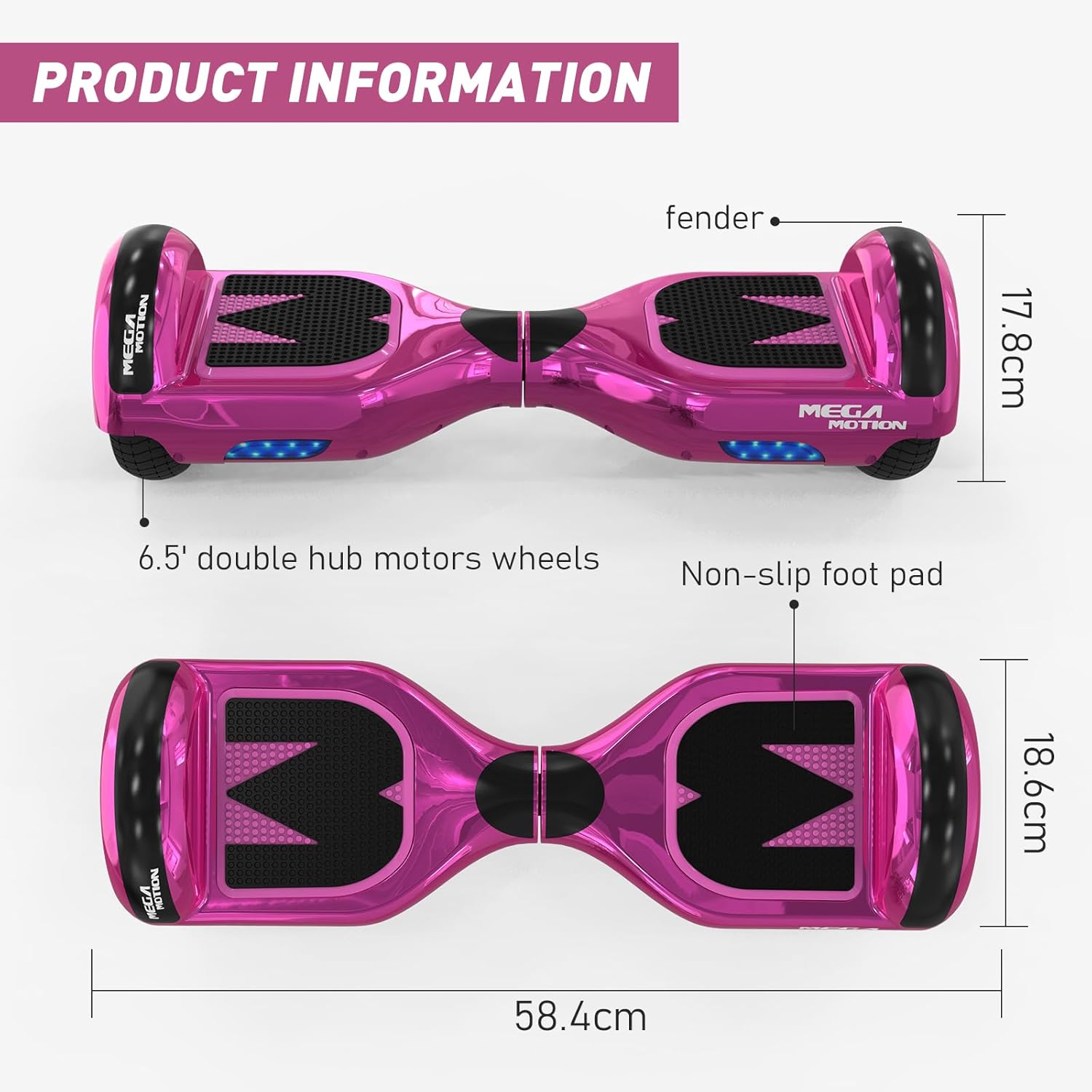 MEGA MOTION Hoverboards für Kinder, 6.5 Zoll Zweirad Selbstbalancierendes Hoverboards mit Bluetooth Lautsprecher, Kommt mit cool leuchtendem Rad, mit LED-Leuchten, Geschenk für Kinder und Jugendliche – Bild 5