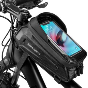 Rockbros Bicycle Frame Bag Handlebar Bag Waterproof Mobile Phone Case for Smartphones up to 17.27 cm with TPU Sensitive Touch Screen for Mountain, Road, E-Bikes.