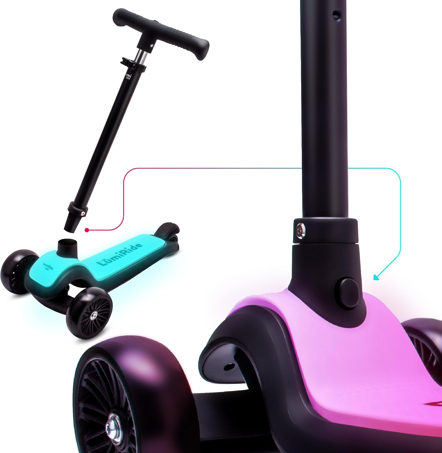 Lumi Ride Children's Scooter 3 Wheels Balance LED 3+, Foldable, Height-Adjustable Handlebar, Foot Brake, Non-Slip Footboard, Removable Handlebar – Bild 6