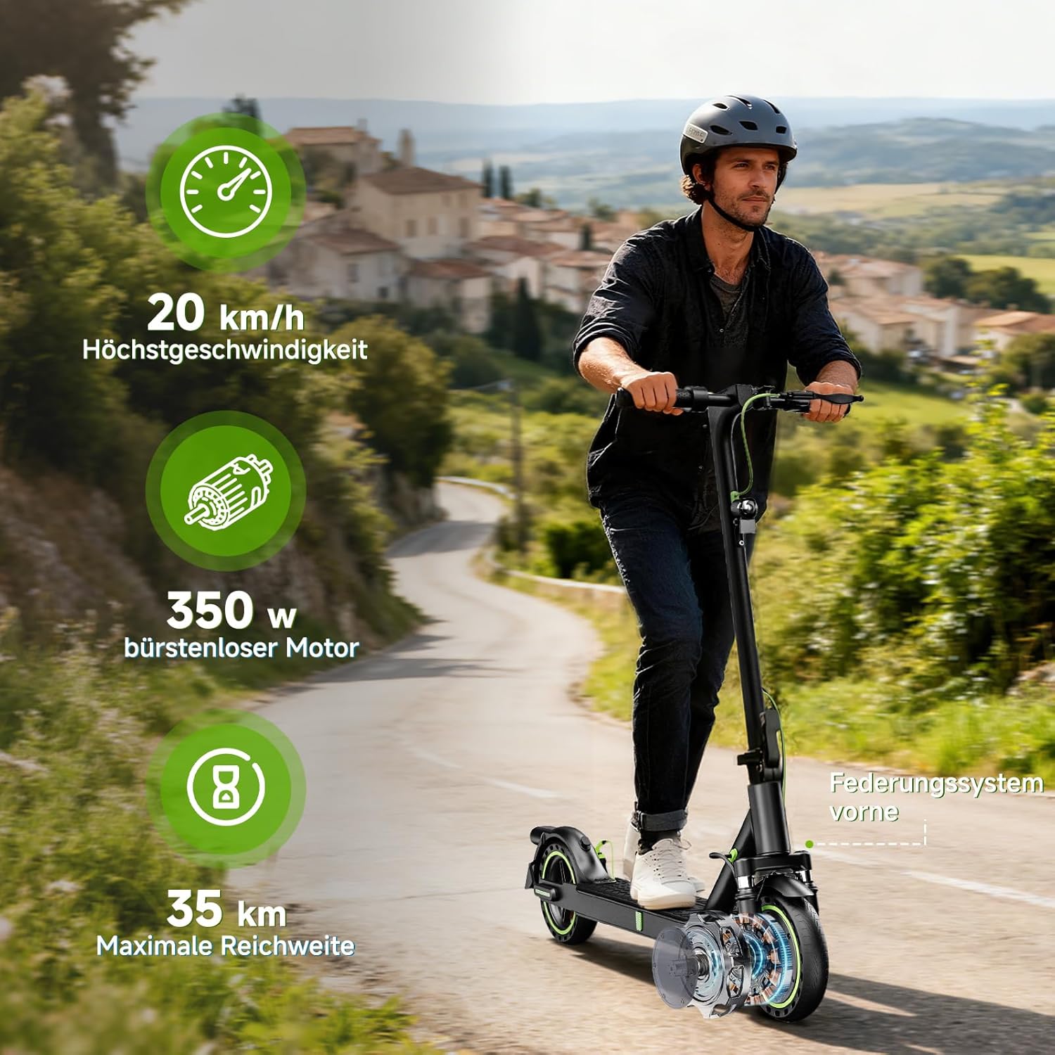 E Scooter S6ABE with Road Legal and Front Wheel Suspension 350 W Motor, 20 km/h, 35 km Range, Electric Scooter – Bild 3