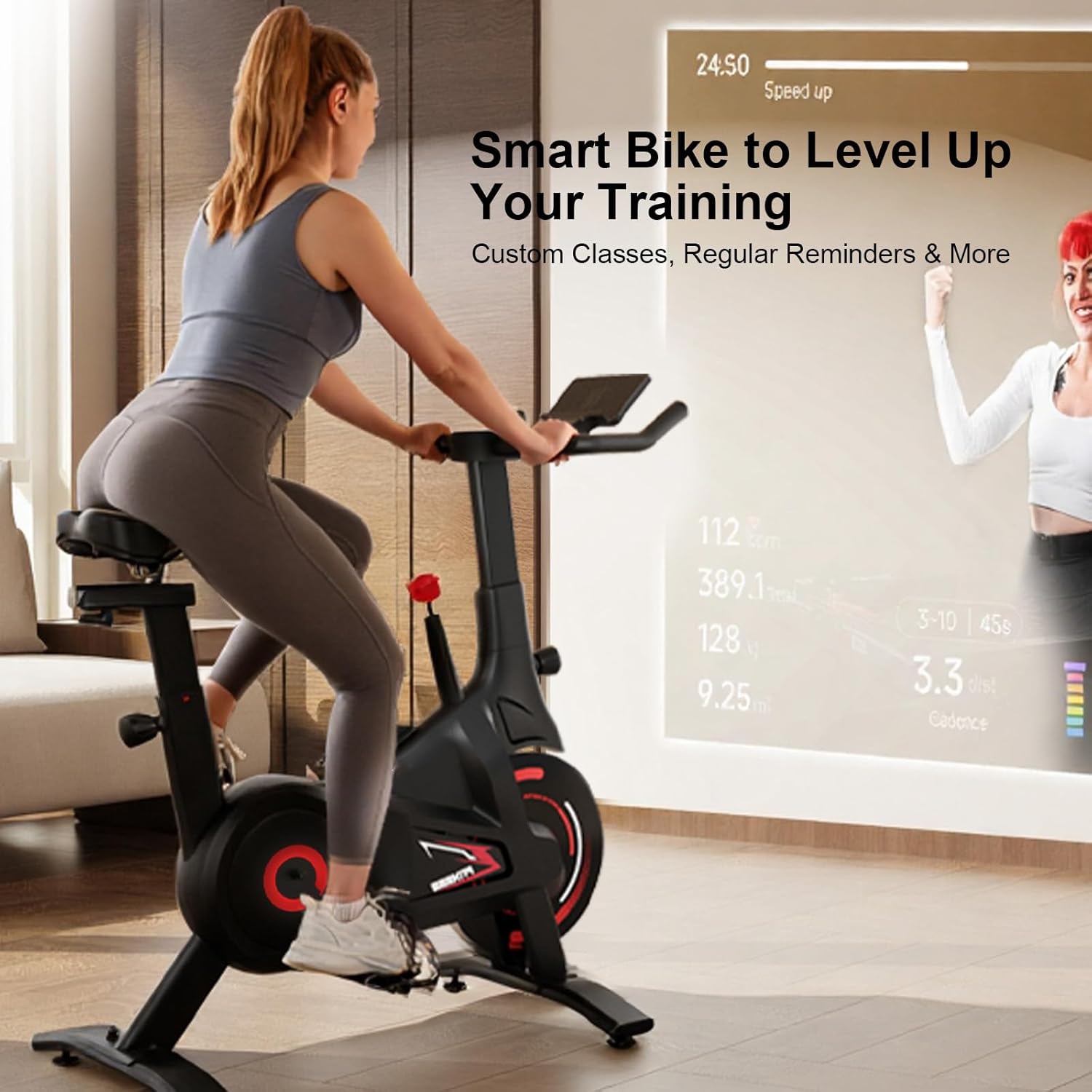 Bluearth Heimtrainer Fahrrad mit Magnetischem Widerstand, Hometrainer Fahrrad mit Smart App, Leise & Bequem Indoor Spinning Bike mit Immersivem Erlebnis und Live-Kursen, Max. 150KG – Bild 5