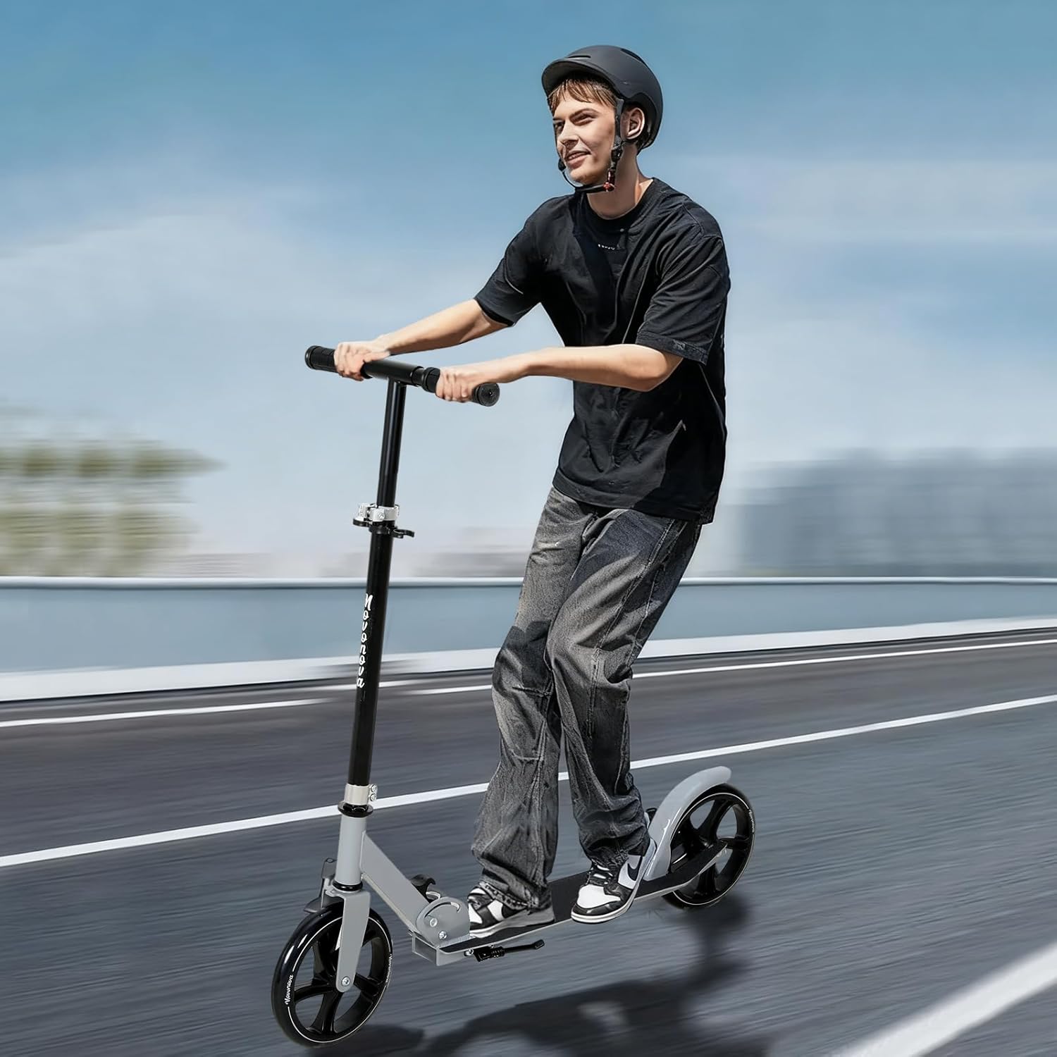 200 mm LED Big Wheel Scooter - Folding Scooter Children and Teenagers Aged 9-14 (125-175 cm), 3 Height-Adjustable City Scooter with Suspension and Double Brake, Scooter up to 100 kg D005B – Bild 8
