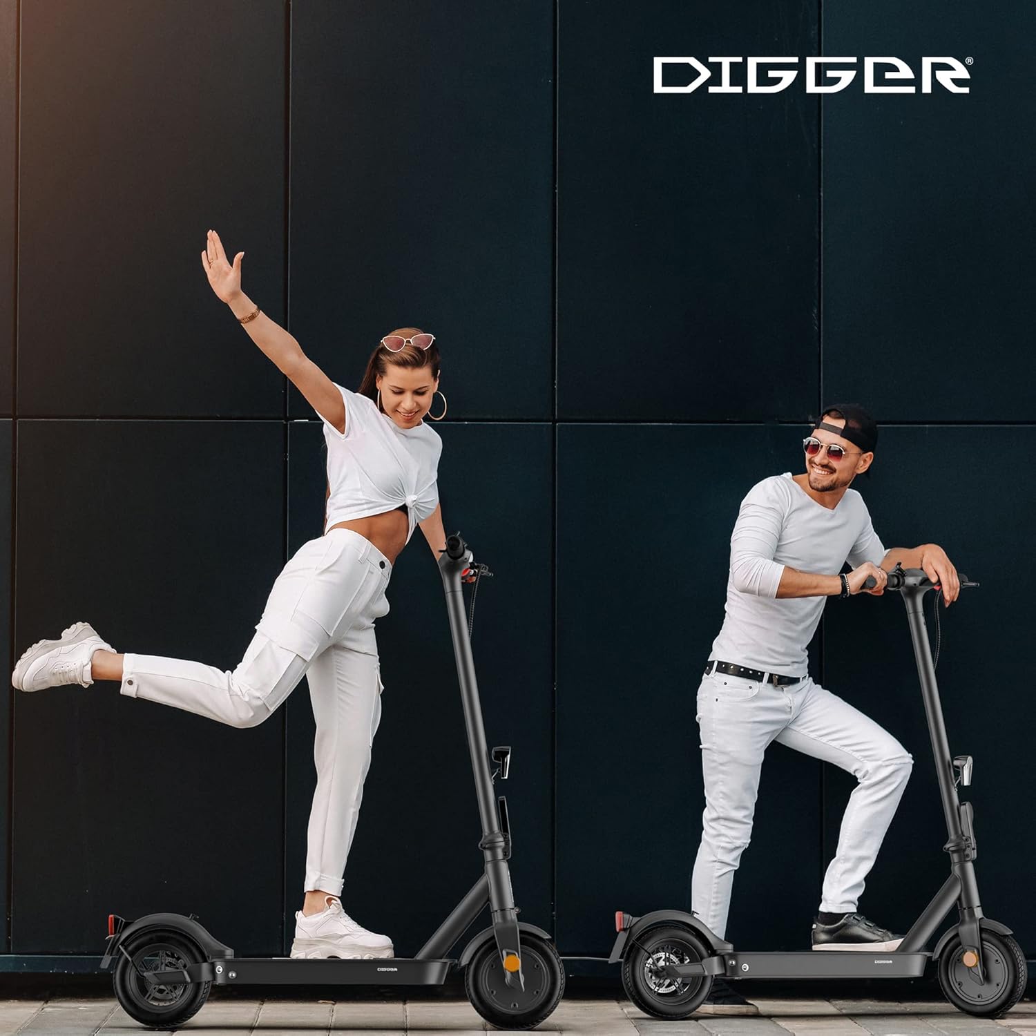 DIGGER ES3 E-Scooter with Road Legal, 350 Watt Motor Power, Pneumatic Tyres, Road Legal, Shock Absorber, Foldable, Disc Brake, for Adults – Bild 2