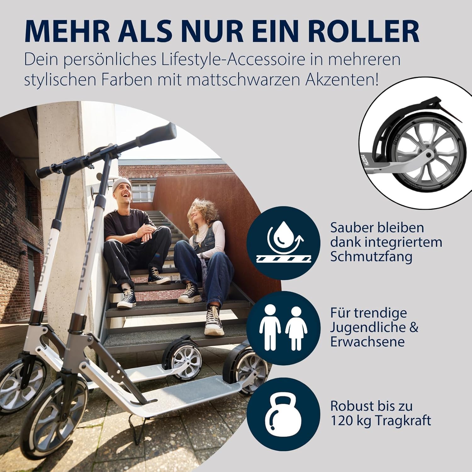 HUDORA BigWheel 230 Advanced Scooter - Sturdy Aluminium Scooter for up to 120 kg - Quiet & Foldable City Scooter with Stand & Bell - Kick Scooter for Children/Teenagers & Adults – Bild 6
