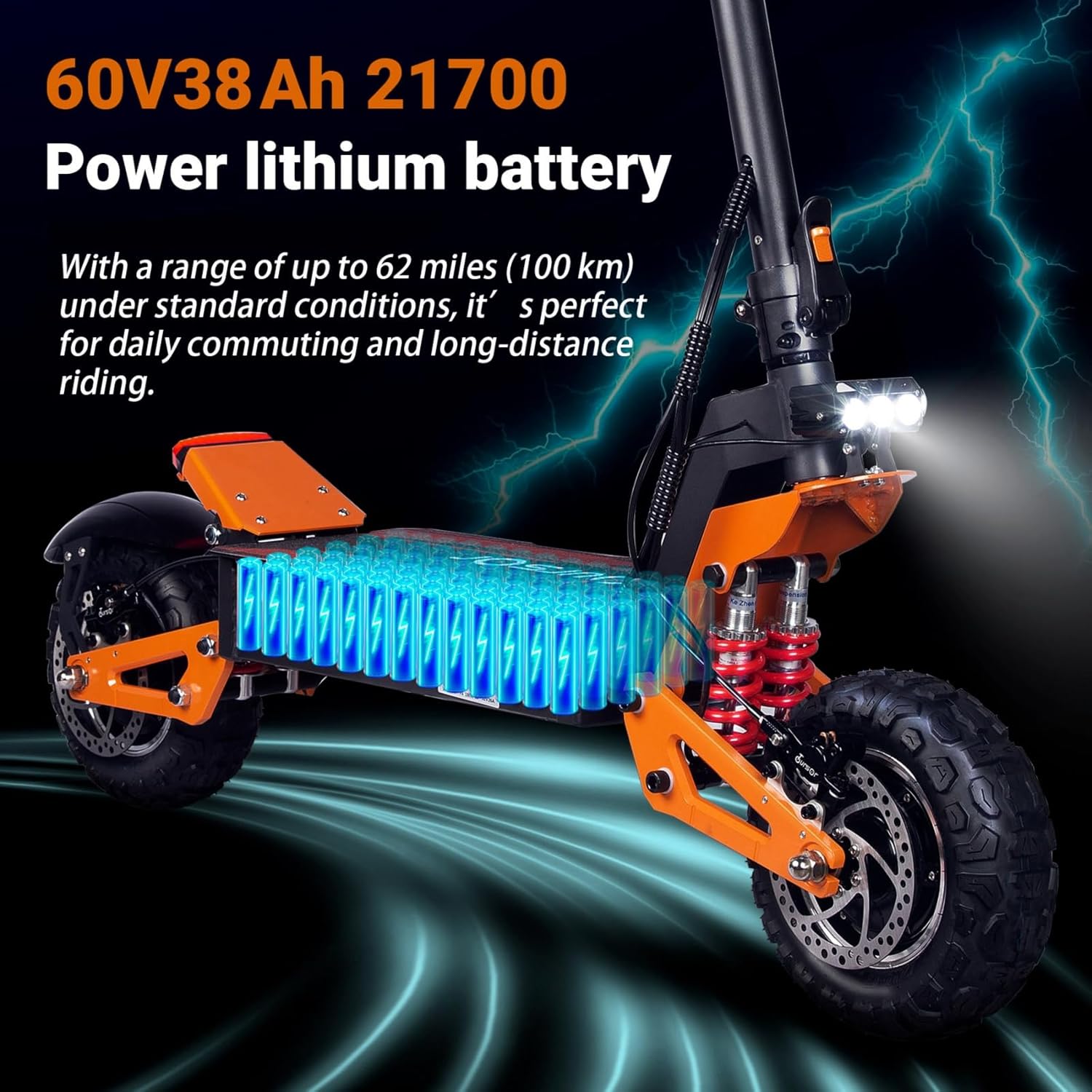 HWWH E-Scooter Offroad Electric Scooter Fast E Scooter NFC Keyless Start 11 Inch All-Time Tyres Double Motor C-Type Suspension 60 V 40 Ah Lithium-Ion Battery Maximum Autonomy 100 km – Bild 9