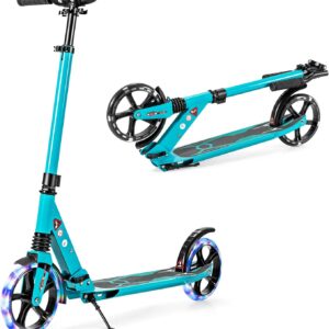 GYMAX Children’s Foldable Scooter with 2 LED Wheels, 3 Adjustable Height Positions & 200 mm PU Wheels, Scooter up to 100 kg Load Capacity, Kick Scooter for Children from 8 Years