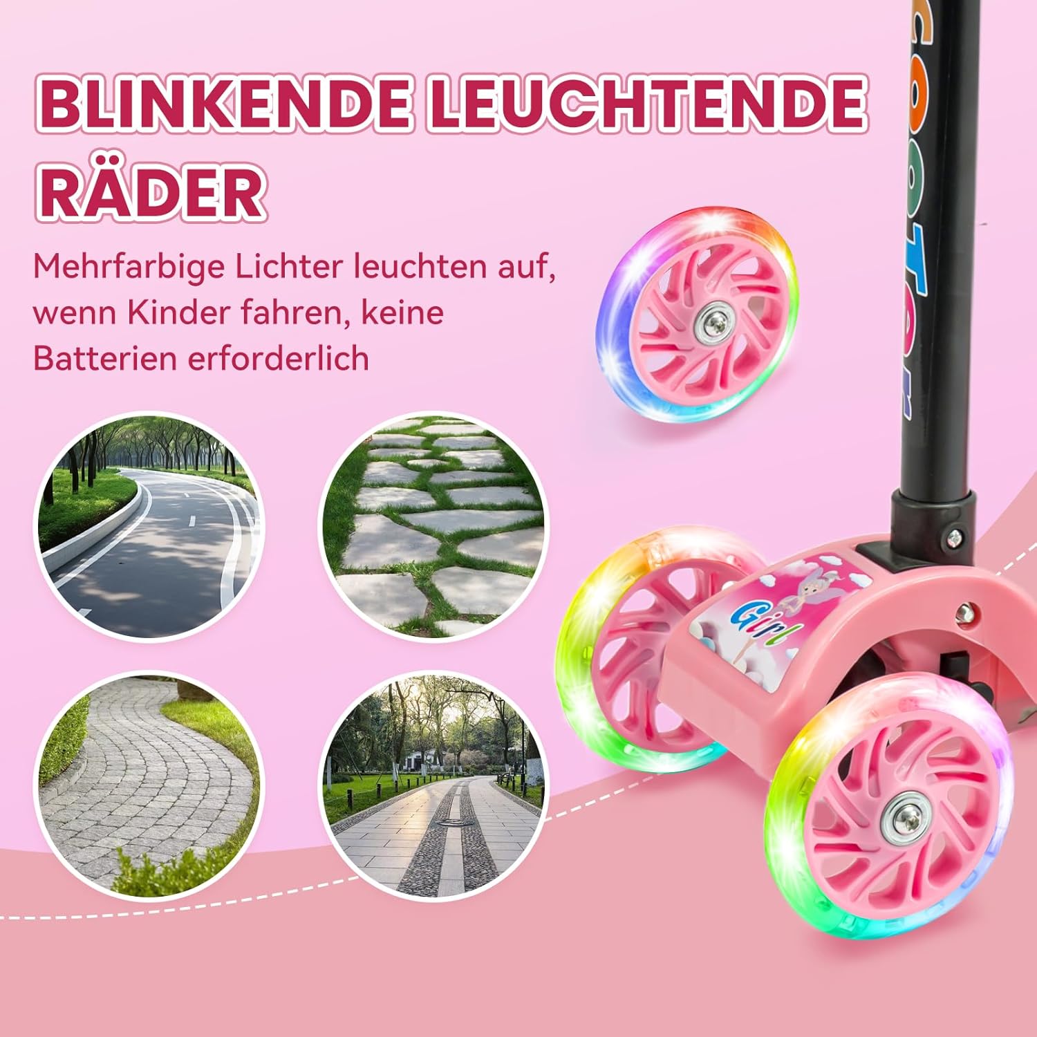Youyijia Foldable Scooter for Kids, 3 Wheel Scooter with Luminous Wheels, Height Adjustable Handlebar, Luminous Scooter for Boys and Girls – Bild 3