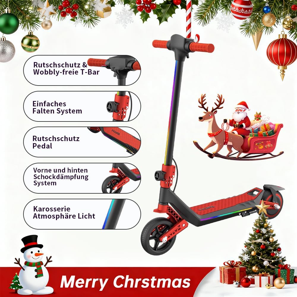 U8 Children's E-Scooter in 16 km/h, 12 km Range, 3 Speed Levels Zero Start, Electronic Brake, Double Suspension, 6.5 Inch Tyres, Foldable & LED Lighting, for Children from 6 Years, Four Colours – Bild 5