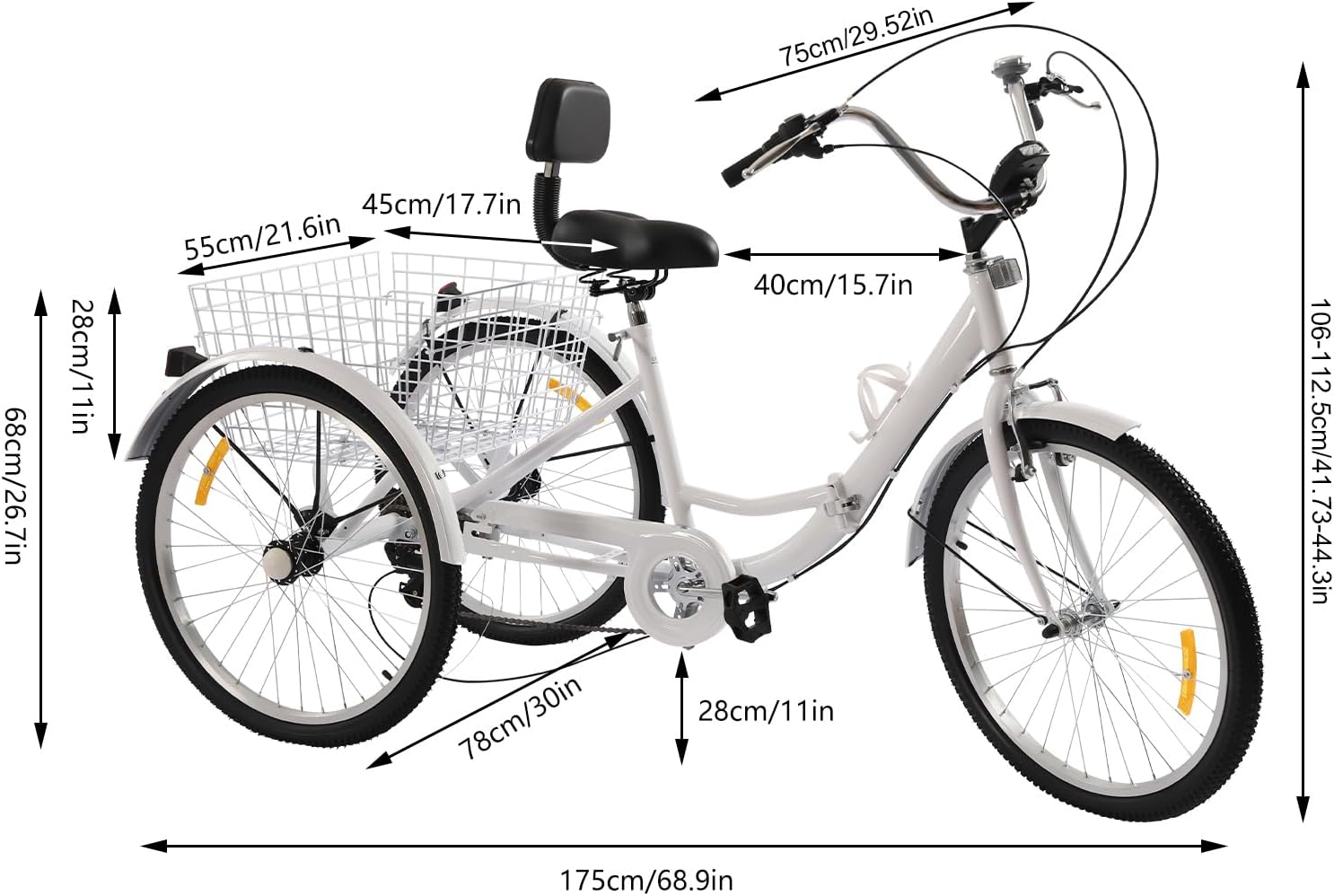 24 Inch Tricycle for Adults, Foldable Carbon Steel 3-Wheel Bicycle, 7-Speed Adult Bicycle with Drink Holder and LED Lights, Adjustable Seat, Suitable for Adults Use – Bild 2