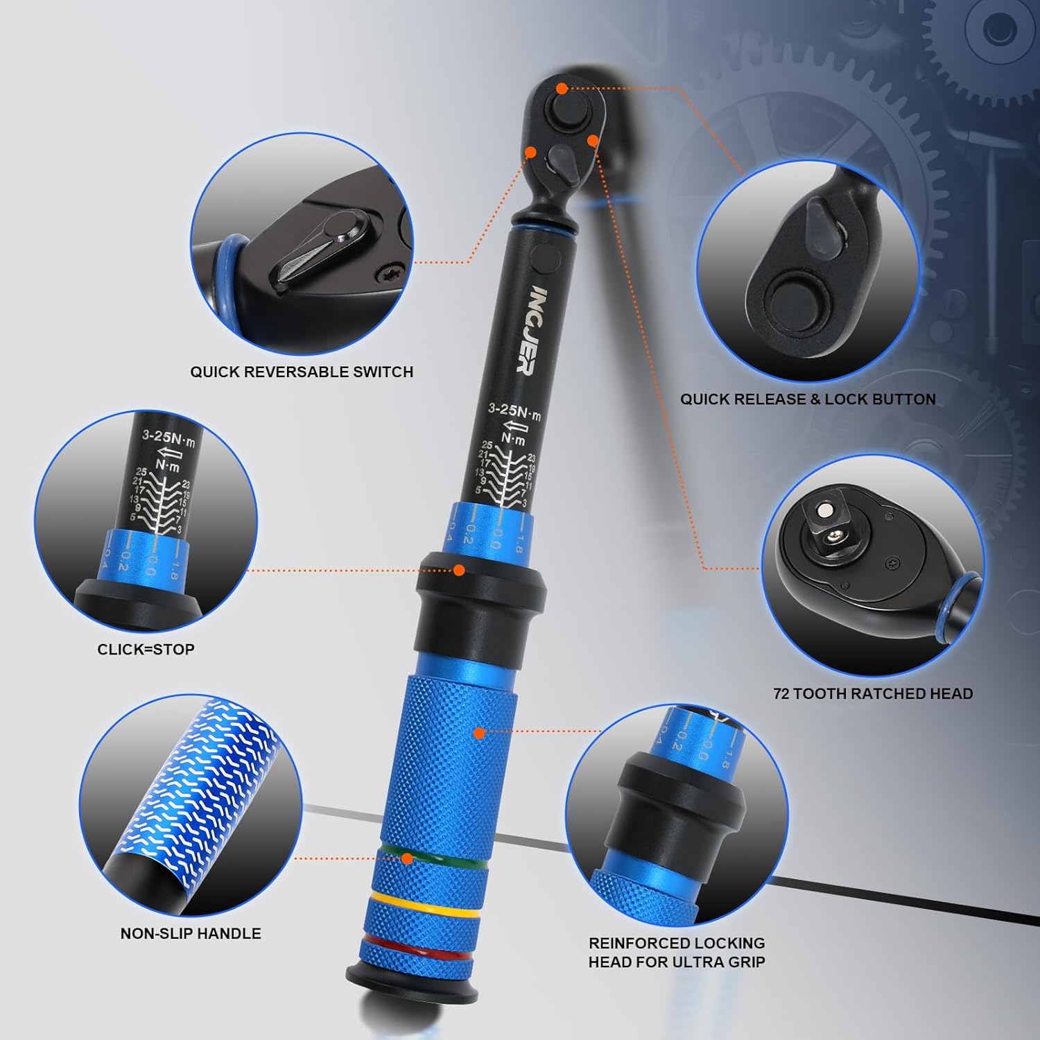 Upgrade 1/4 Inch Torque Wrench Bicycle, 3-25 Nm Torque Wrench Small, 72 Teeth Reversible Ratchet Head, Torque Wrench Bicycle, ±3% Error Accuracy, 0.1 NM Micro Adjustment with Lock – Bild 4
