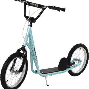 HOMCOM Children’s Scooter, City Scooter, Kickboard, Pneumatic Tyres, 16 Inches, Blue/Green/White/Black, 139 x 58 x 90-96 cm