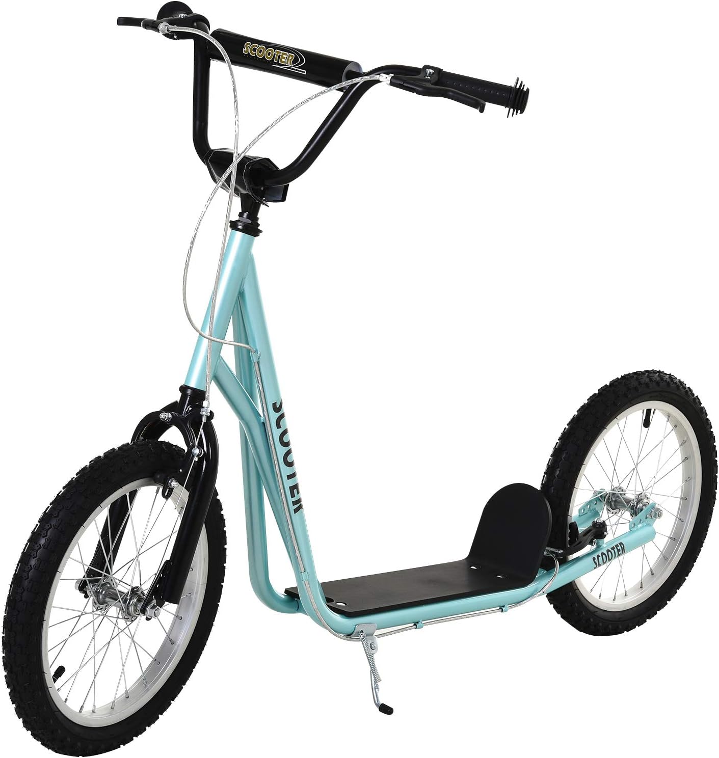 HOMCOM Children's Scooter, City Scooter, Kickboard, Pneumatic Tyres, 16 Inches, Blue/Green/White/Black, 139 x 58 x 90-96 cm