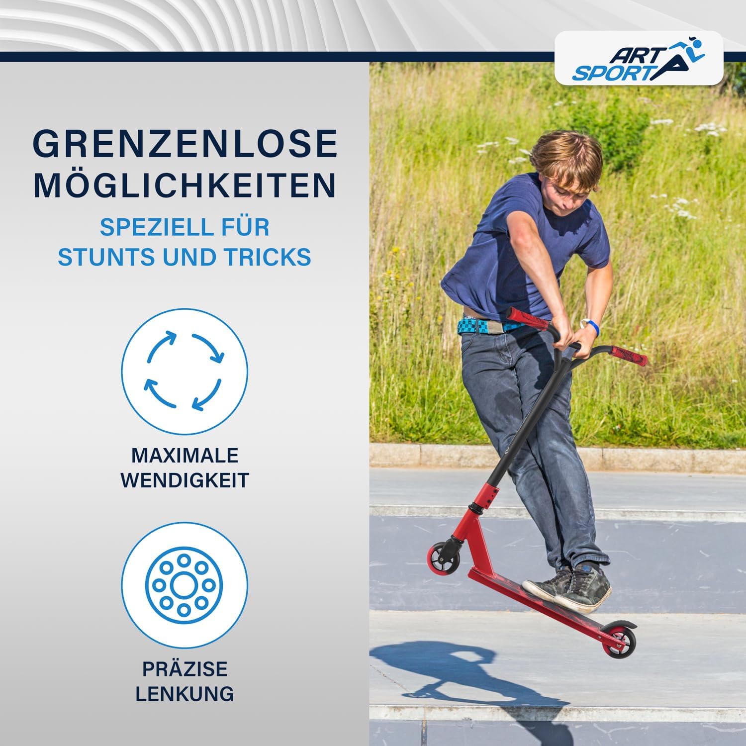 ArtSport Stunt Scooter with 360° Steering, ABEC 9 Ball Bearings, 100 mm PU Wheels & Grip Tape, Fun Scooter for Children, Stunt Scooter, Kick Scooter, Trick Scooter – Bild 6