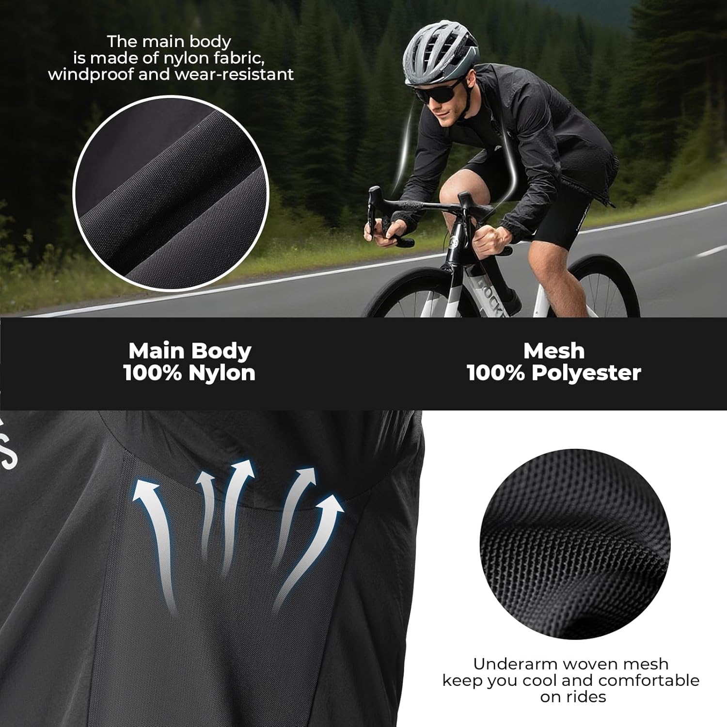 ROCKBROS Windbreaker Cycling Jacket Men's Ultralight Breathable Cycling Jacket Compact Sports Jacket Black Windbreaker Road Bike Men – Bild 2