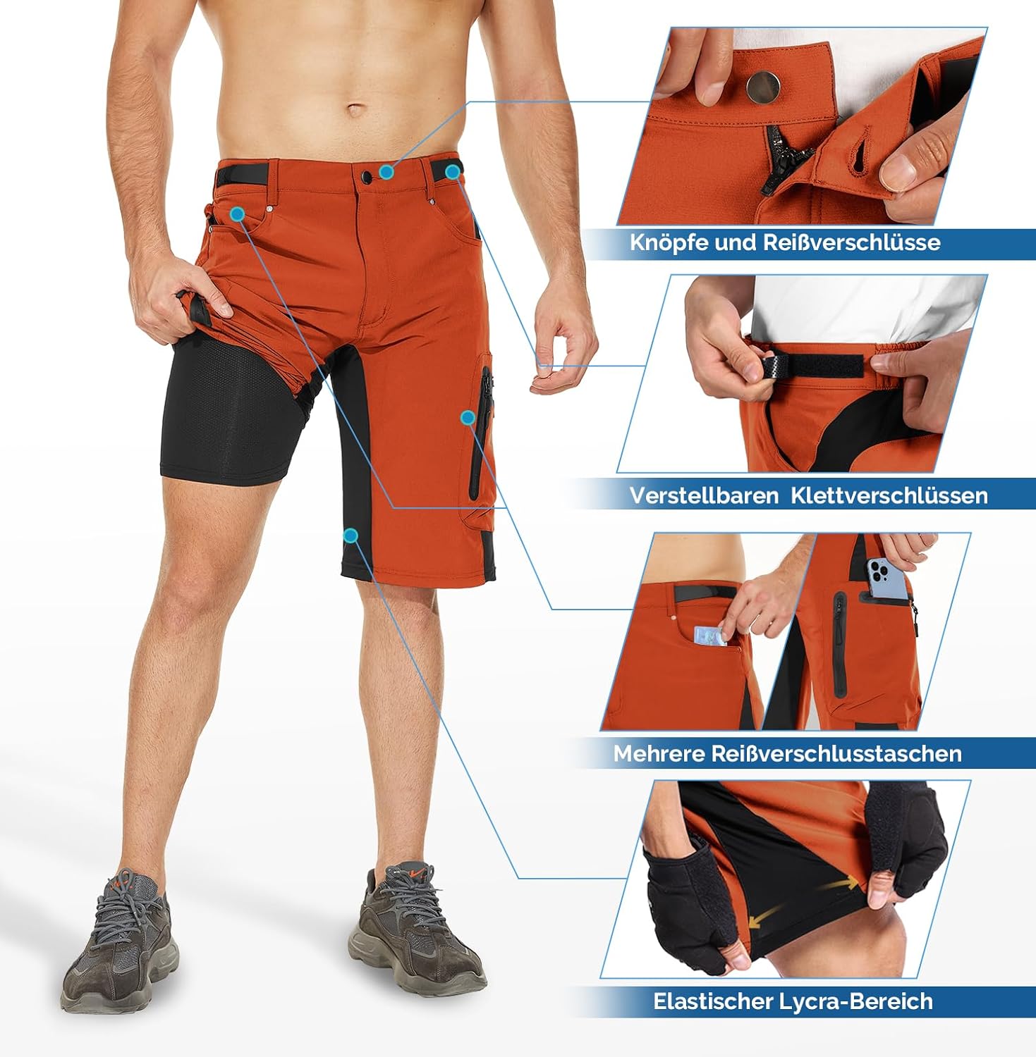 Cycorld MTB Men's Cycling Shorts, Quick-Drying Mountain Bike Trousers with 4D Seat Padding, Elastic Outdoor Sports Men's Cycling Shorts, MTB Bike Shorts – Bild 4