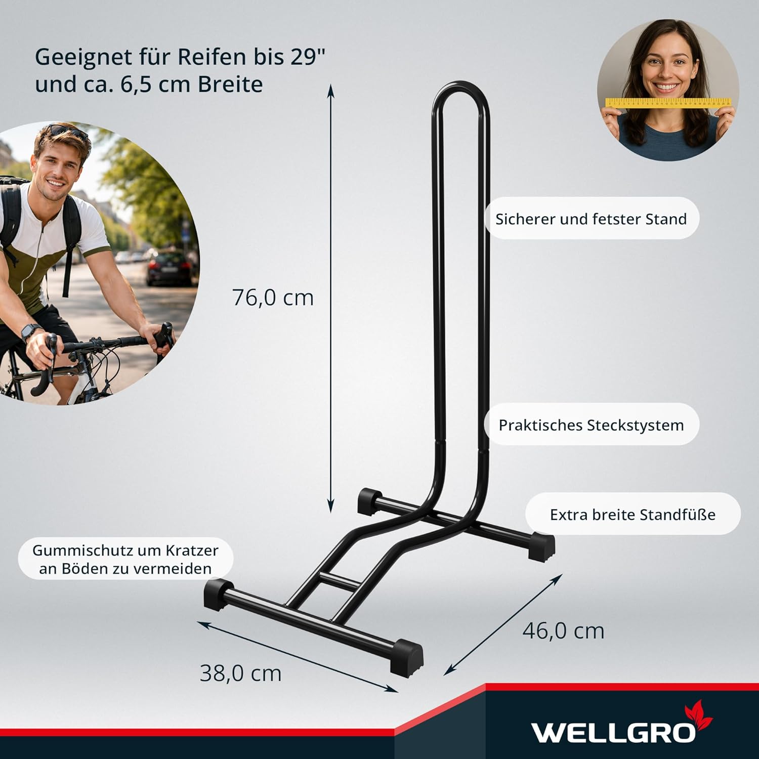 2 x Wellgro® bicycle stand, steel, secure stand, colour: black. – Bild 3