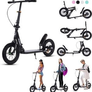 City Scooter 290 mm XXL Big Wheel Scooter Adult 150 kg Load Capacity, Foldable City Scooter with Handbrake and Brake, Scooter Children from 7, Kick Scooter for Adults and Children