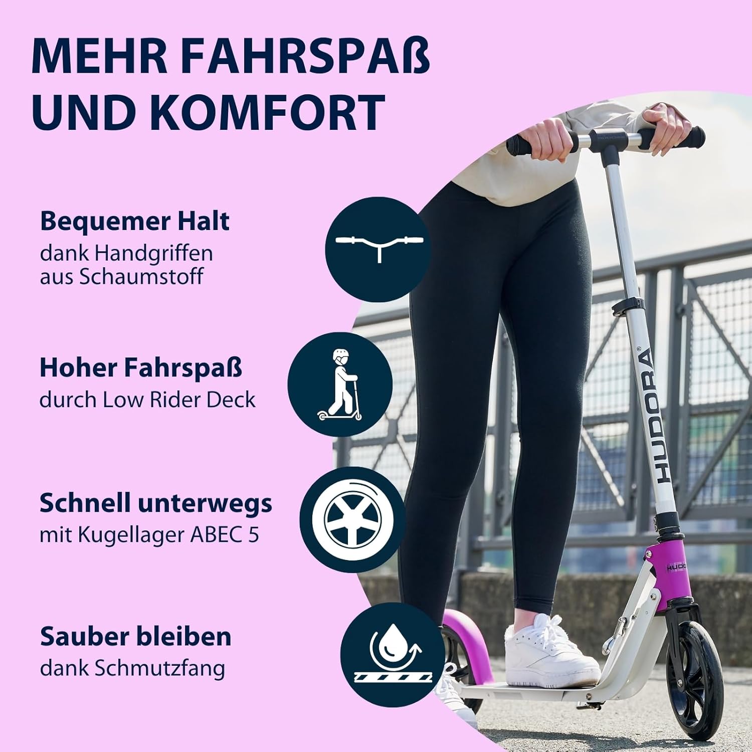 HUDORA BigWheel Pure Scooter - Sturdy Aluminium Scooter with Stand - Height-Adjustable & Foldable City Scooter for up to 100 kg - Scooter for Teenagers and Adults – Bild 3