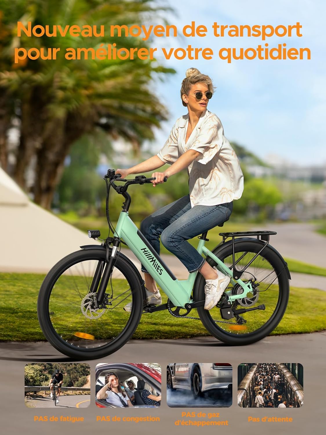 HillMiles MileCity1 26" E-Bike für Erwachsene, 7 Gang Elektrofahrrad mit Austauschbarem 36V 13Ah Akku, 25 km/h und 80–100km Reichweite E-Bike für Städtische Pendler, IP65 Wasserdicht – Bild 5