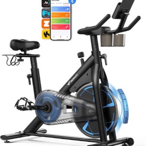 MERACH Heimtrainer Fahrrad mit Magnetischem Widerstand, Leises Hometrainer mit 8 KG Magnet-Schwungrad(+33 % Trägheit), Verstärkter H-Rahmen, Stoßdämpfender Luftkissensattel, Eigene App, Bis 150KG