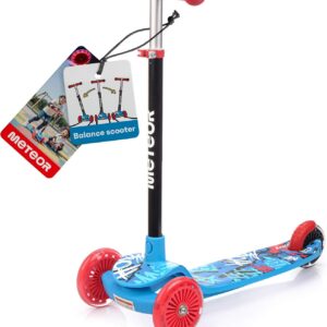 meteor 3-Wheel Children’s Scooter with LED Light Wheels and Balance Steering – Height-Adjustable Tricycle Children’s Scooter with Non-Slip Footboard – Safe Scooter from 3 Years