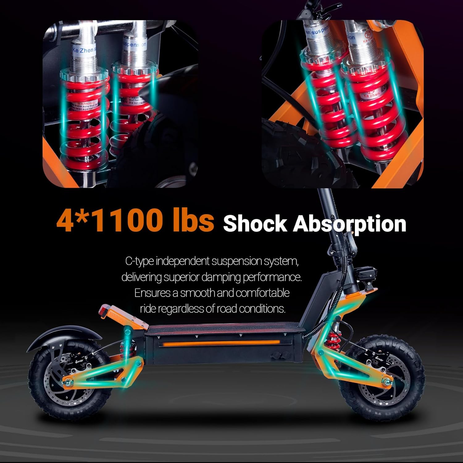 HWWH E-Scooter Offroad Electric Scooter Fast E Scooter NFC Keyless Start 11 Inch All-Time Tyres Double Motor C-Type Suspension 60 V 40 Ah Lithium-Ion Battery Maximum Autonomy 100 km – Bild 6
