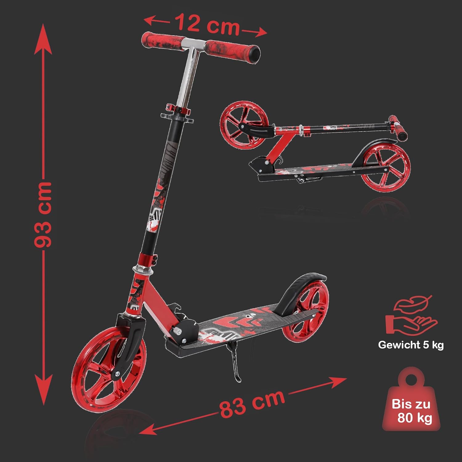 Habib Gruppe Kick Roller Children's Scooter - Foldable, 4 Levels Height Adjustable, XXL Wheels, Maximum Load 100 kg, Kick Scooter City Scooter for Large and Small – Bild 5