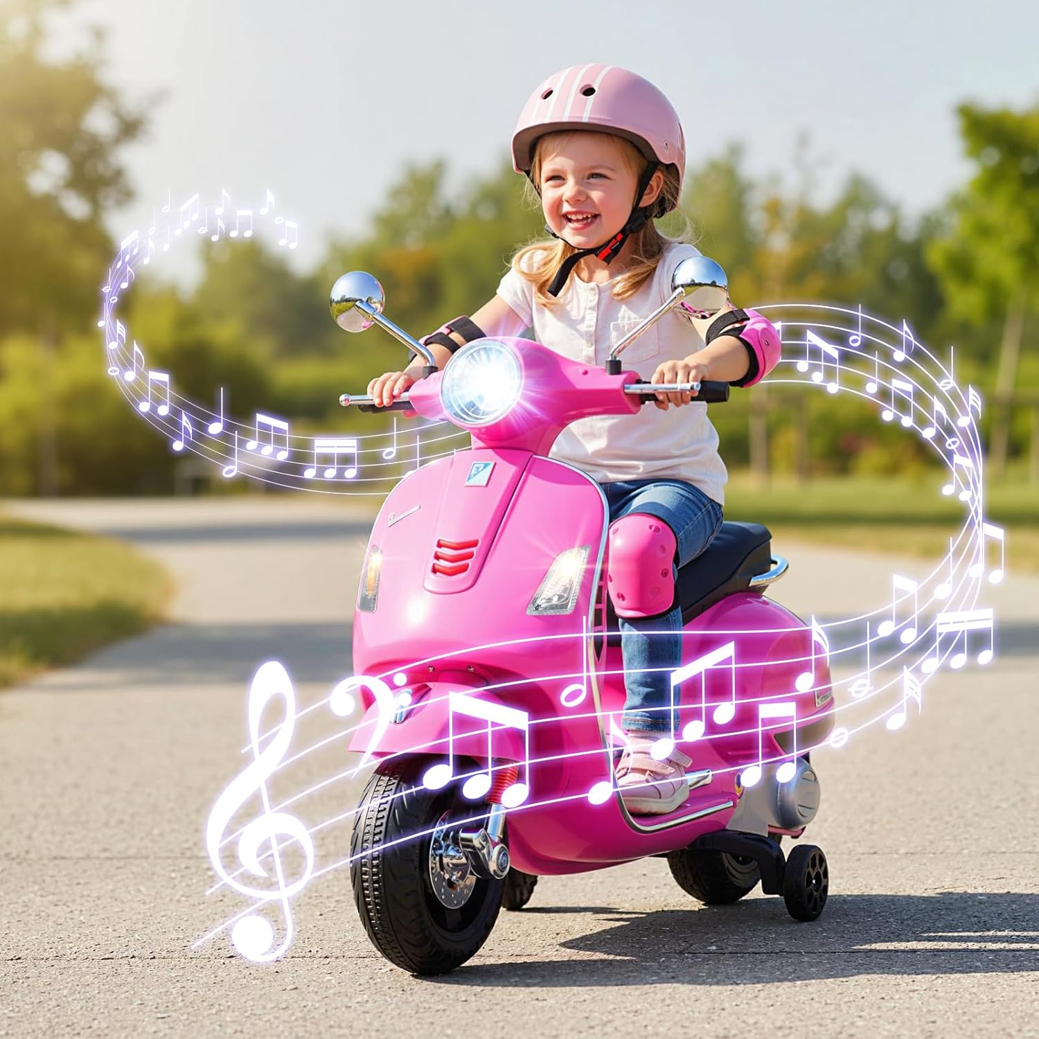 COSTWAY Children's Motorcycle, Electric, Vespa 12 V Motorcycle with LED Headlight and Horn, 2-3 km/h Electric Children's Motorcycle with Stabilisers, Electric Vehicle for Boys and Girls from 3-6 Years (Pink) – Bild 2