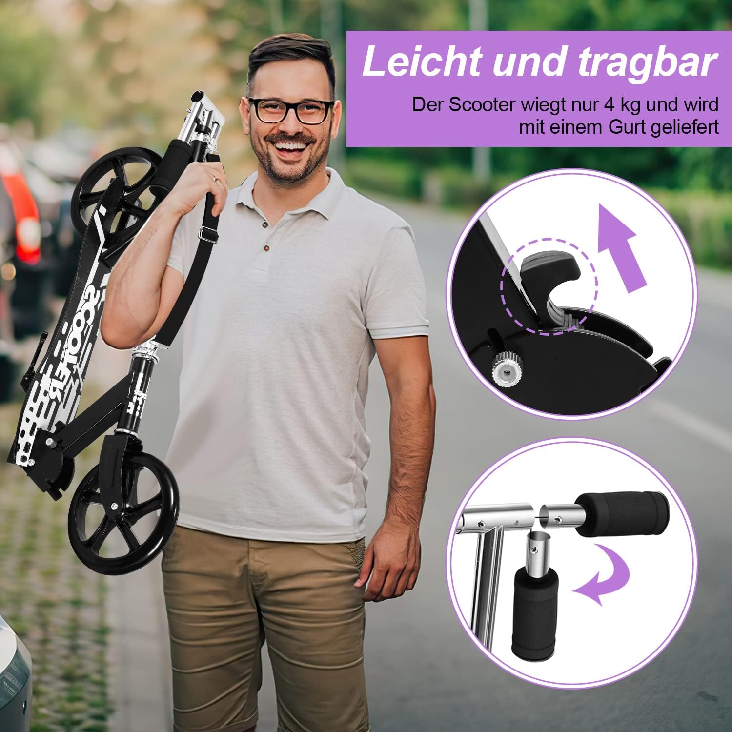 Children's Scooter Foldable City Scooter Height Adjustable with Big Wheel Wheels and Carry Strap Scooter Children Years – Bild 4