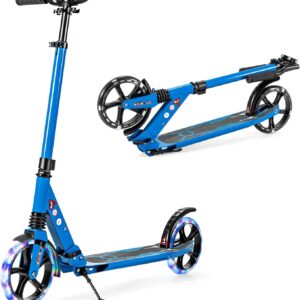 GOPLUS Folding Scooter, Scooter with Shock Absorber System, Height Adjustable, 200 mm Large Wheels with LED, City Scooter up to 100 kg, from 8 Years