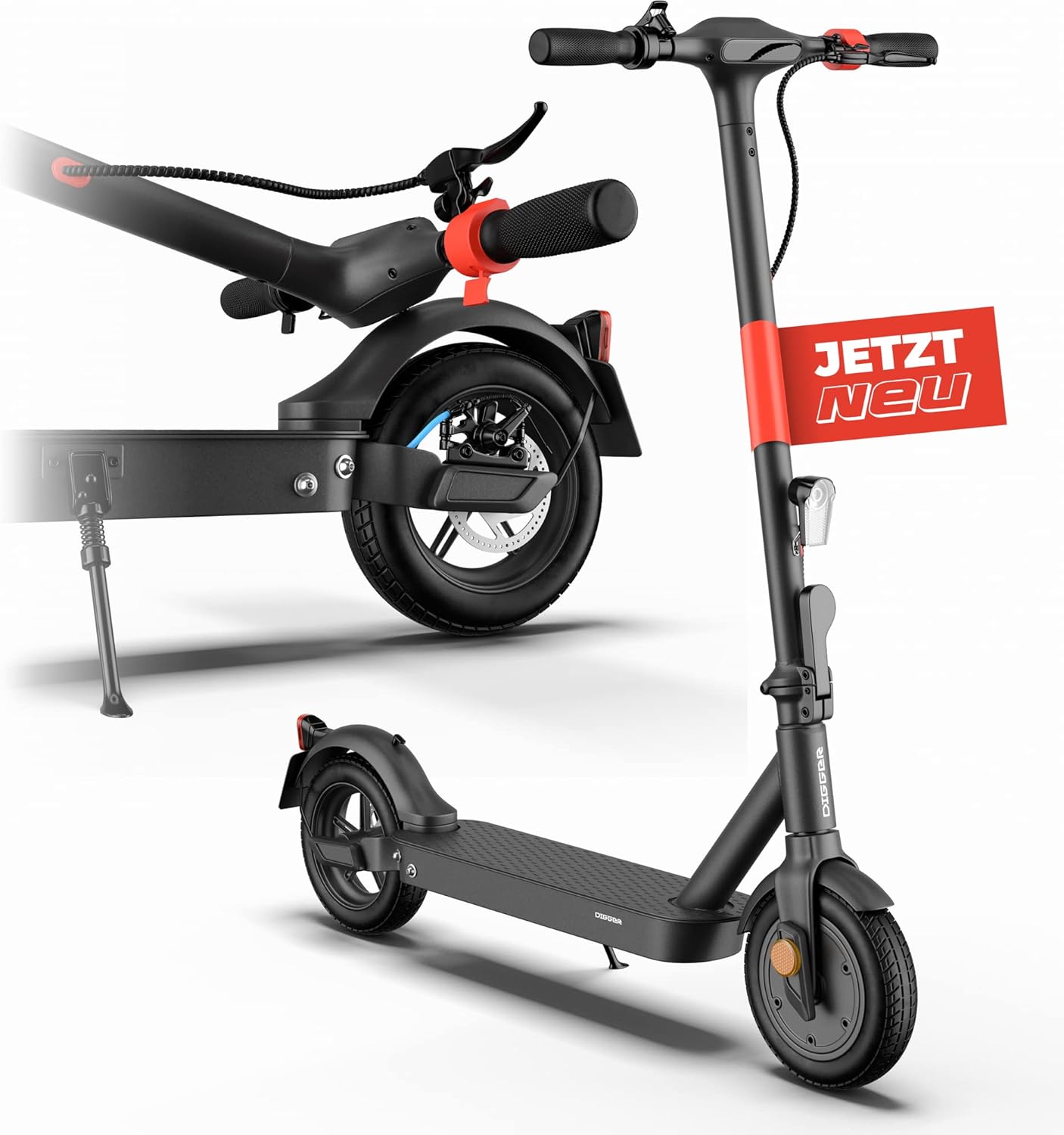 DIGGER ES3 E-Scooter with Road Legal, 350 Watt Motor Power, Pneumatic Tyres, Road Legal, Shock Absorber, Foldable, Disc Brake, for Adults – Bild 8