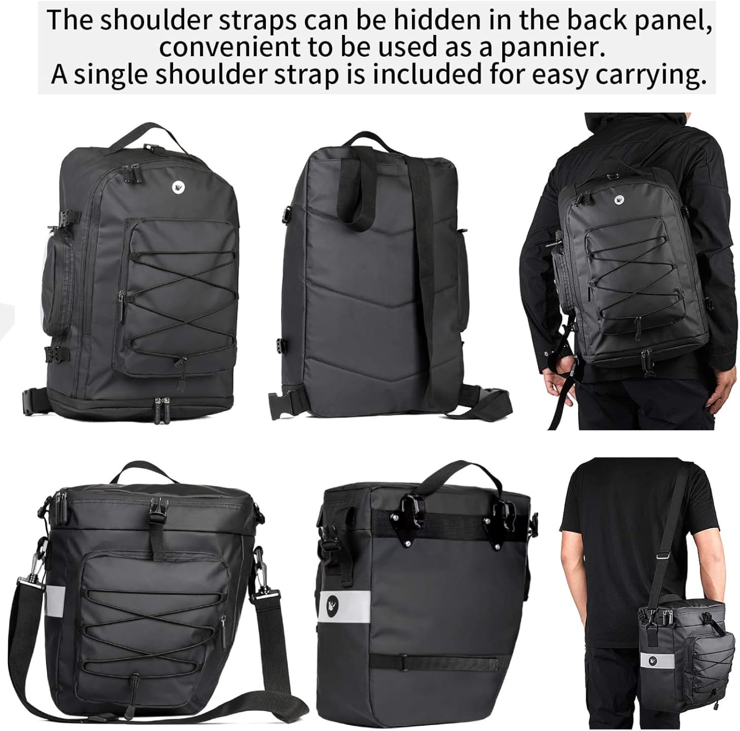 Baigio Bicycle Bag, 3-in-1 Multifunction Waterproof Pannier Rack Bag, 75L Cycling Pannier Rack Bag, Bicycle Travel Bag With Rain Cover, For Men, black – Bild 4