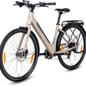 SAXONETTE E Bike Women’s 28 Inch Deep Entry with 36 V 11.6 Ah Battery, Electric Bicycle Adult with Hydraulic Brake, 7-Speed Derailleur Gear, Pedelec with Pannier Rack for Women/Men/Men