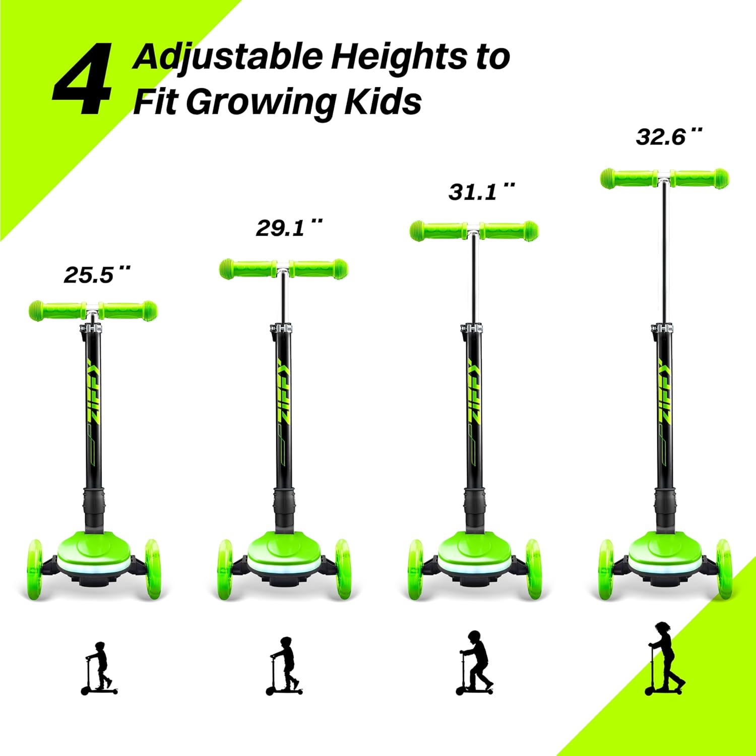ZIFFY Kids Scooter for Boys & Girls LED Light-Up Wheels, 4 Adjustable Height Handlebars, and Lean-to-Steer Design with Anti-Slip Wide Deck for Stability - Up to 110 lbs – Bild 4