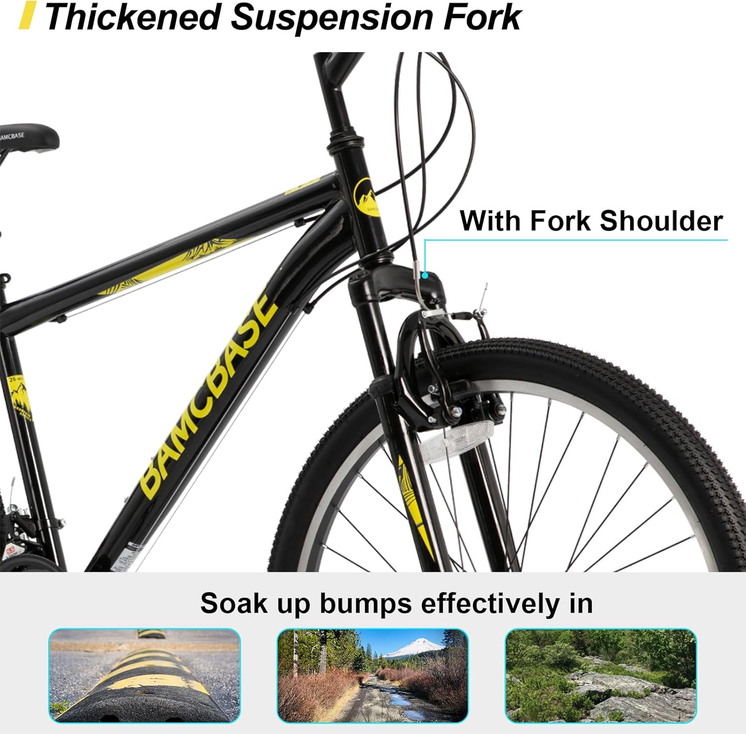 HILAND BAMCBASE 26/27,5/29 Zoll Mountainbike, Hochfester Stahlrahmen 21 Gänge Mountainbike, V-Brake Hardtail MTB Bike für Männer Frauen, Schwarz/Blau/Grau – Bild 4
