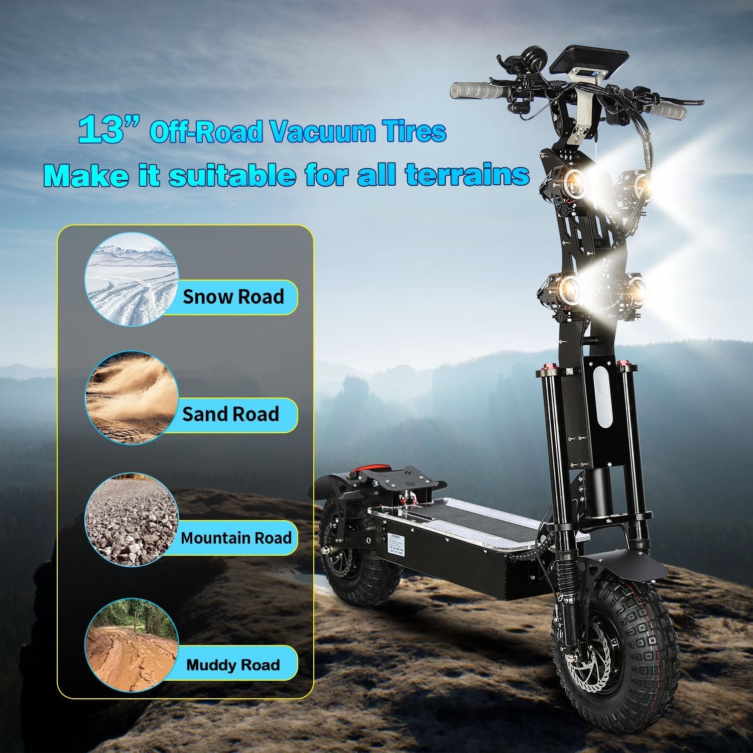 HWWH P4 E Scooter Electric Scooter Fast Adult 13 Inch 3-Speed Gear Double Motor NFC Start 72 V/50 Ah Lithium Battery Max Range 140 km – Bild 8
