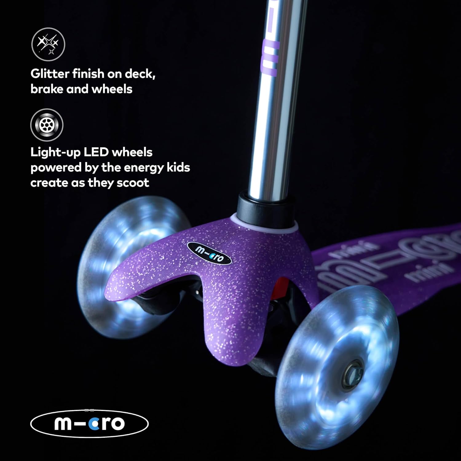 micro™ Mini Micro Deluxe Fairy Glitter LED, Height Adjustable, The Original, Children's Scooter from 2 Years, Includes LED Wheels, Boys and Girls 2-5 Years – Bild 4