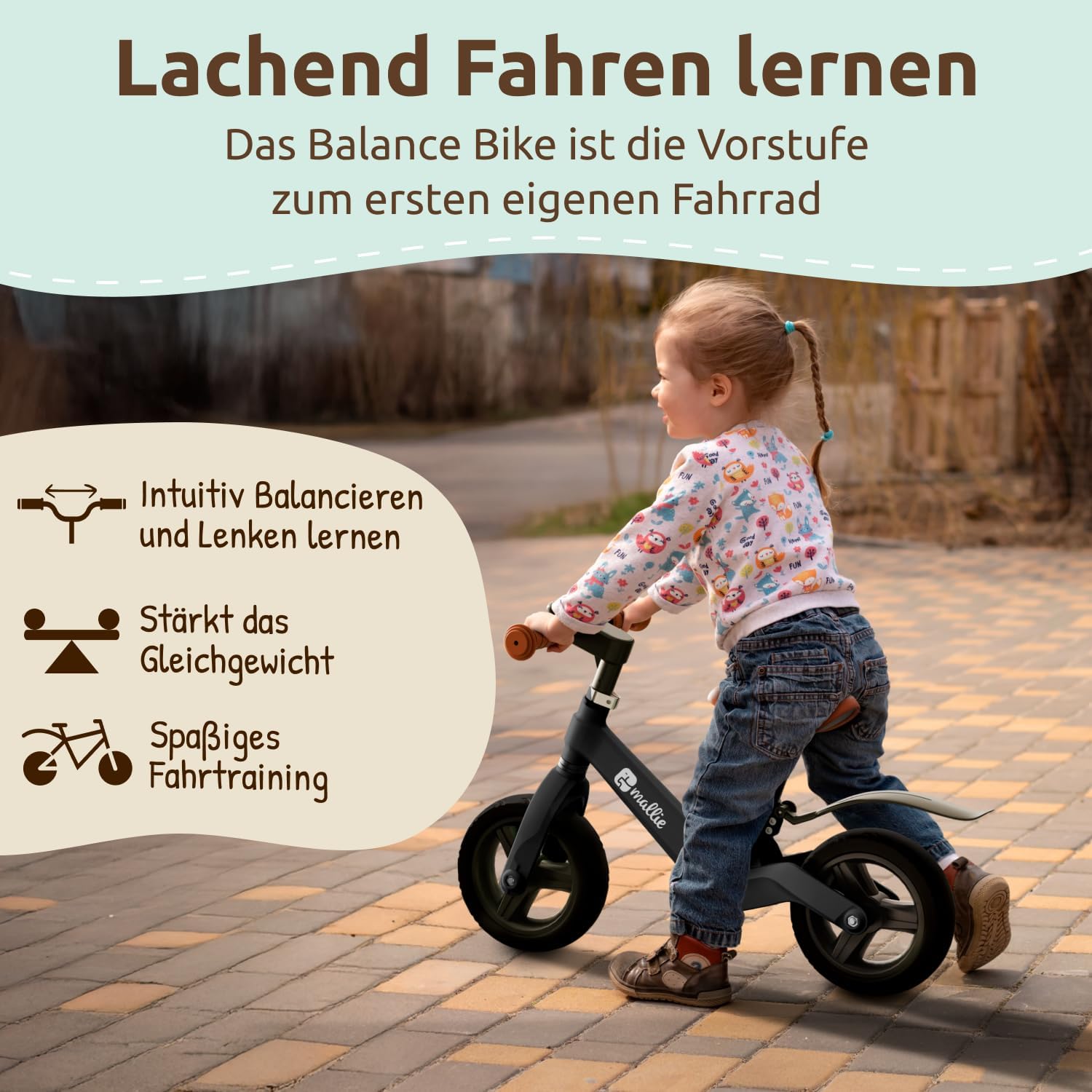 Mallie Safe Children's Balance Bike from 2 Years, Includes Bell and Splash Guard, Adjustable Handlebar and Seat, Balance Bike, for Children from 3 Years, 4 Years, Christmas – Bild 4