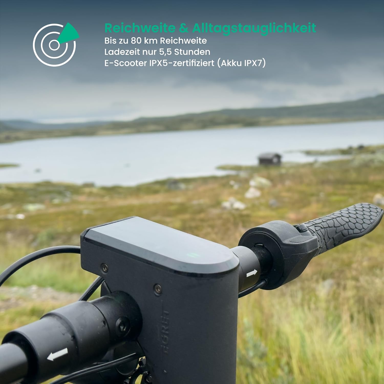Egret Pro FX E-Scooter with Road Legal (max. 20 km/h), Range up to 80 km, Front Suspension, App Control, Handlebar Height Adjustable + Foldable, Maximum Load 120 kg – Bild 5