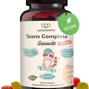 wowtamins Teens Complete Sugar-Free – Vitamins for Teenagers (30 Day Supply) – Multivitamin Gummies with Omega 3 – Dietary Supplement for the Immune System with Vitamin C, D3, B12, Zinc & More