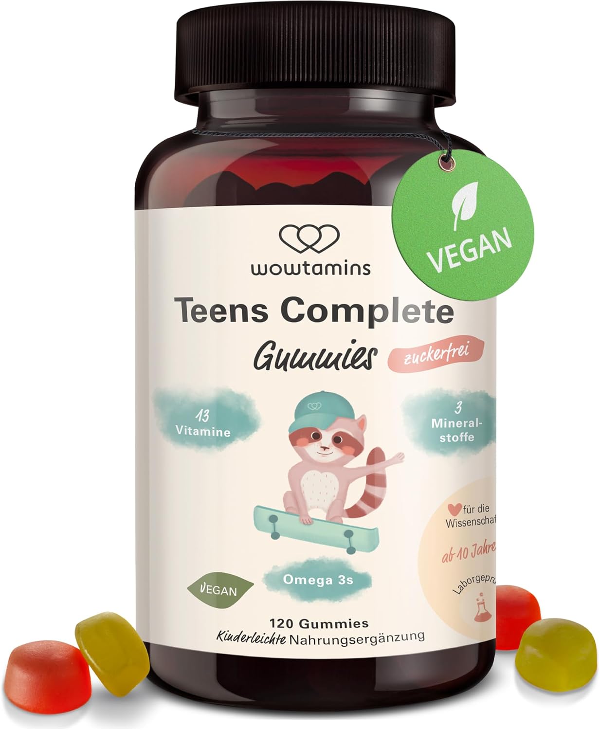 wowtamins Teens Complete Sugar-Free - Vitamins for Teenagers (30 Day Supply) - Multivitamin Gummies with Omega 3 - Dietary Supplement for the Immune System with Vitamin C, D3, B12, Zinc & More