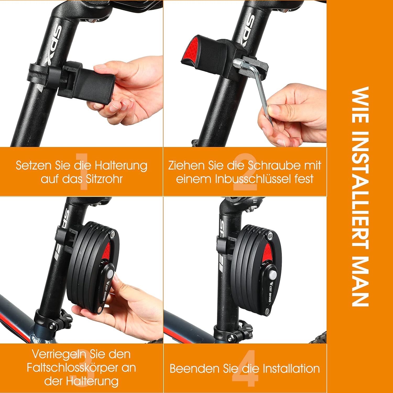 XIQI Bicycle Lock Folding Lock Combination Lock High Security 85 cm Length Bicycle Lock Combination Lock with Bracket High Security Level 10, E Scooter Lock Bicycle Locks for MTB & Road Bike – Bild 7